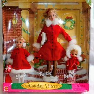 NIB Vintage Holiday Sisters Barbie Stacie Kelly  Winter Scene Ice Skates Fun